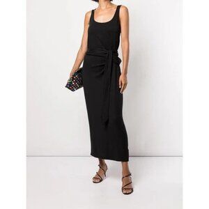 Vince Pima Cotton Tie Waist Midi Dress Sleeveless Black XS